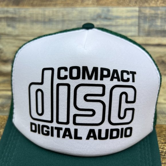 Compact Disc Mens Trucker Hat Green Snapback Vintage Logo 80s 90s Baseball Cap - Picture 2 of 7